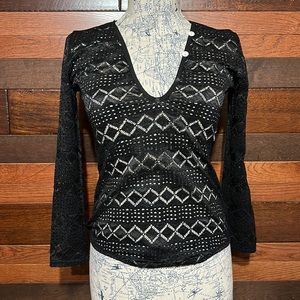NWOT No Brand Tag Deep V Neck Long Sleeve Black Lacey Bodysuit